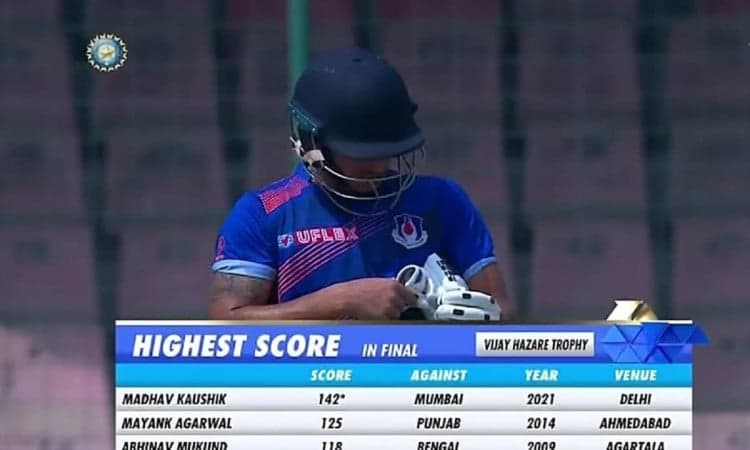 Cricket Image for Vijay Hazare Trophy Final: Madhav Kaushik's 158 Takes Up To 312/4