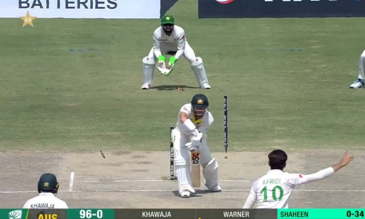 Cricket Image for WATCH: Shaheen Afridi Wins Battle Against David Warner As Stumps Go Cartwheeling 