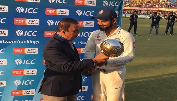 Gavaskar presents Kohli ICC Test Championship mace